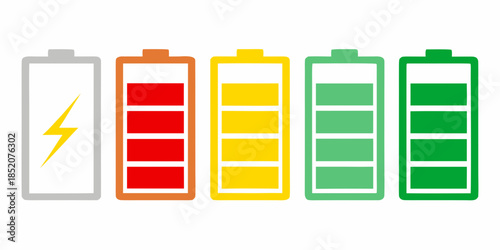 Visual representation of battery charge levels from empty to full