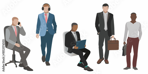 A group of stylish men in business attire depicted in a flat design