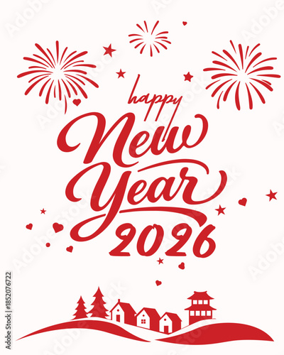 Happy new year 2026 greeting poster and social media post
