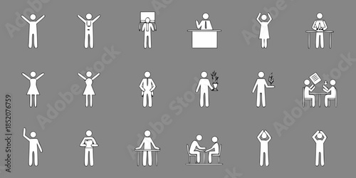 Diverse group of stick figures depicting people in various professional roles
