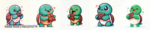 cute turtle vector eating chocolate