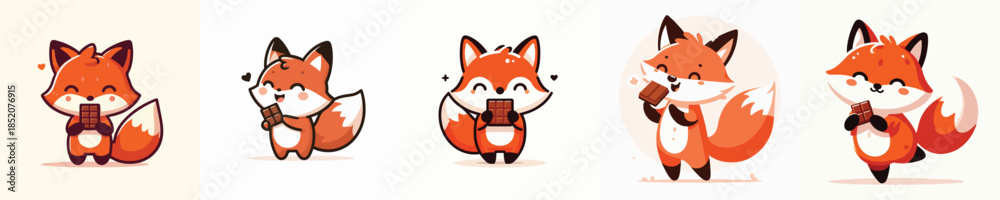 Obraz premium cute fox vector eating chocolate