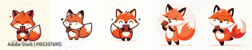 cute fox vector eating chocolate