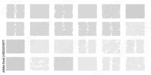Arrangement of gray squares with varying pixelation and abstract patterns