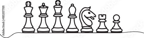  A collection of abstract linear icons representing all six types of chess pieces, often used in digital interfaces for game development or online chess platforms.