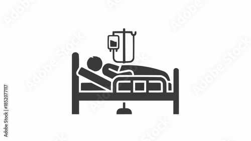 Patient in hospital bed receiving intravenous drip medical treatment.