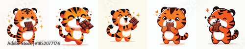 cute tiger vector eating chocolate