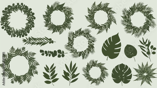 Collection of Greenery Wreaths and Botanical Elements.