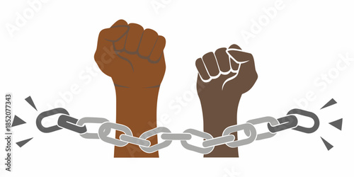 Breaking the chains raised fists symbolize strength unity and liberation