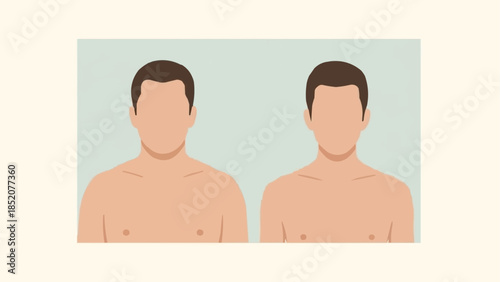 Two men with identical faceless torsos and hairstyles side by side.