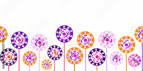A seamless pattern of colorful abstract floral designs on white background