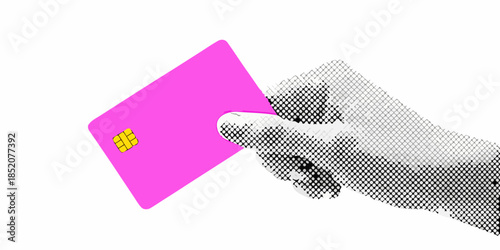 A hand holding a vibrant pink credit card with a golden chip