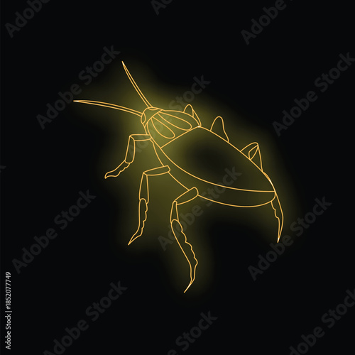 Neon yellow cockroach is walking on a black background