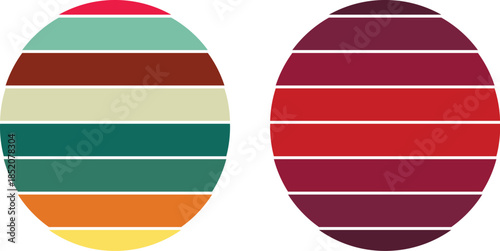 Vibrant Retro Striped Egg Shape Illustrations with Gradient Color Palettes, Evoking Vintage Sunset Hues and Modern Geometric Design Patterns