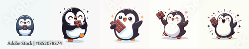 cute penguin vector eating chocolate