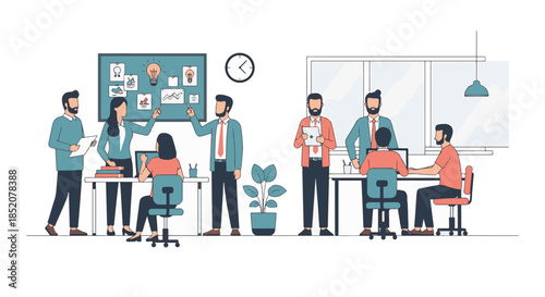 Diverse team of professionals collaborating in a modern office environment for brainstorming sessions