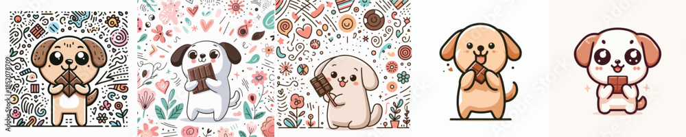 Naklejka premium cute dog vector eating chocolate