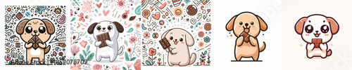 cute dog vector eating chocolate