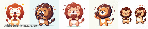 cute lion vector eating chocolate
