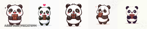 cute panda vector eating chocolate