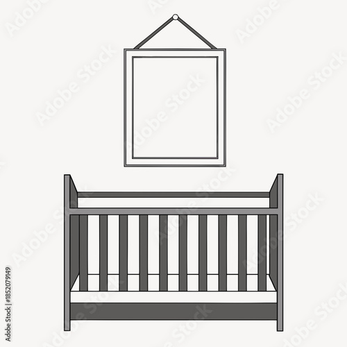 Minimalist nursery with crib and blank wall art ready for a new baby