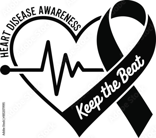 Heart disease awareness symbol with Keep the Beat ribbon