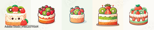 strawberry and kiwi topping cake vector