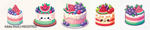 grape and watermelon topping cake vector