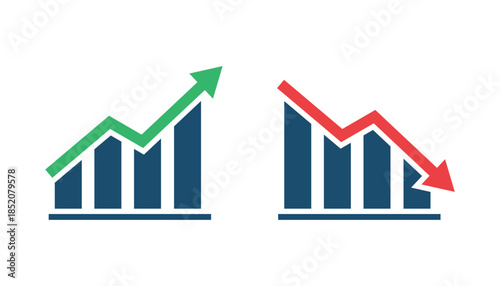 Financial arrows up and down. Financial growth and decline. Graph with green and red arrows. Finance diagram, graphic charts icon set