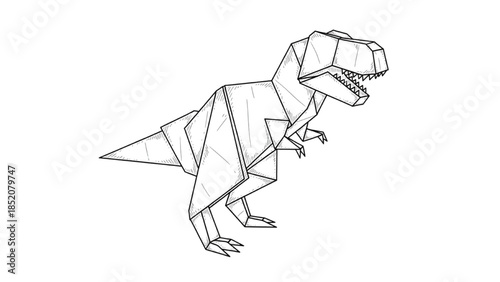 Geometric line art illustration of a powerful T-Rex dinosaur, rendered in a modern polygonal origami style on a white background