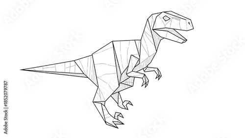 Stylized Polygonal Raptor Dinosaur Drawing in a Modern Geometric Art Style