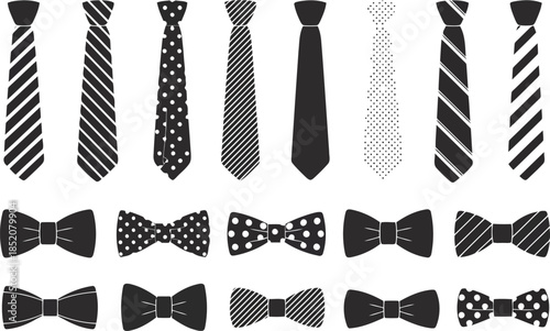 Collection of stylish neckties and bowties in various patterns