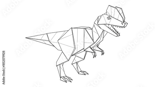 Geometric Line Art Illustration of a Prehistoric Dinosaur with a Modern Origami-Inspired Style
