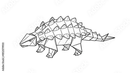Ankylosaurus Dinosaur Origami Style Line Art Illustration with Geometric Paper Fold Outline