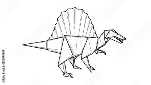 Spinosaurus Dinosaur Origami Style Line Art Illustration with Geometric Paper Fold Outline