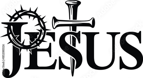 Inspirational Jesus logo with crown of thorns and cross