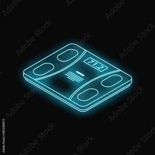 Neon blue bathroom scale showing weight measurement, promoting health and fitness