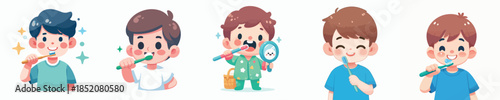 vector of a boy brushing his teeth