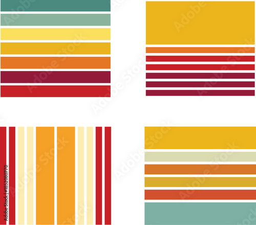 Abstract geometric color blocking with sunset-inspired stripes creating a vibrant and retro aesthetic
