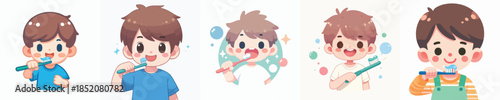 vector of a boy brushing his teeth