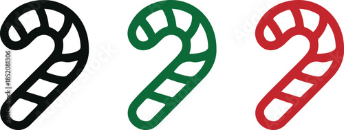 christmas candy cane black red green three set vector illustration art 