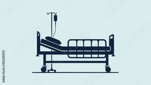 Hospital Bed with IV Drip Stand Silhouette.