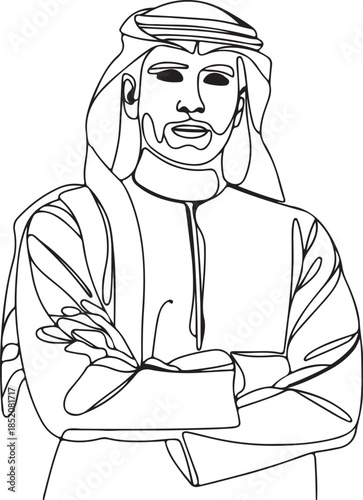 An icon representing a professional Middle Eastern man standing confidently with folded arms, often used in business or office-related vector illustrations.