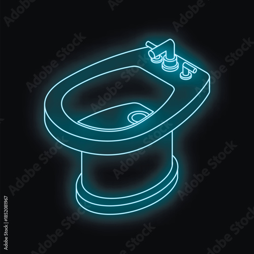 Glowing neon bidet illuminating a dark bathroom, adding a futuristic touch to personal hygiene