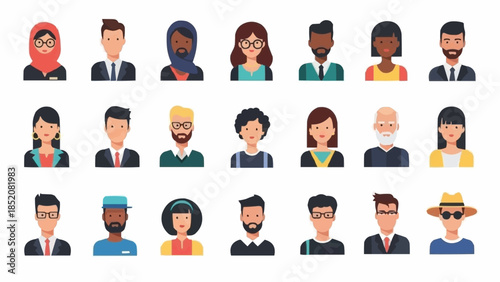 Diverse group of people avatars in a grid layout.