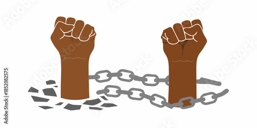Raised fists breaking chains a symbol of freedom and resistance