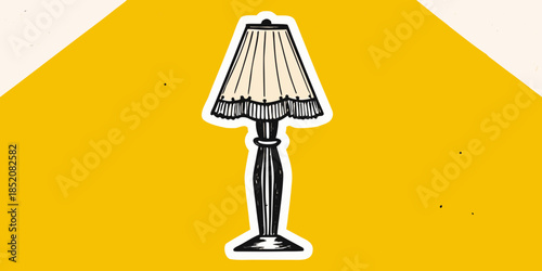 A vintage style table lamp illustration against a bright yellow background