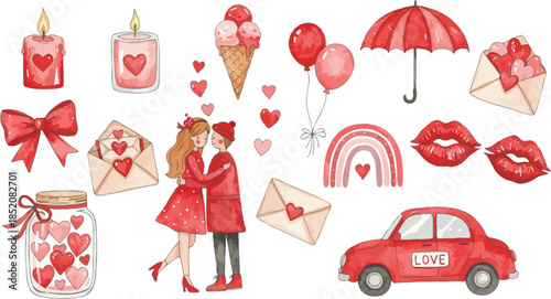 Valentine s day illustration with romantic items and accessories for women