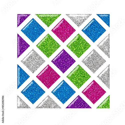 Abstract glittery harlequin pattern in vibrant colors  