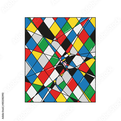 Deconstructed harlequin pattern in vibrant geometric abstract art  